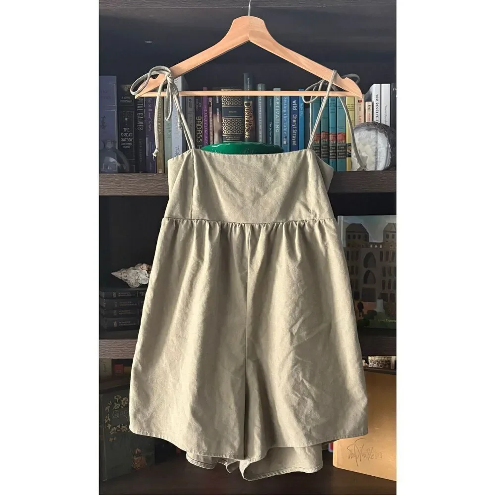 Miou Muse Green Linen Cotton Blend Romper Size Small